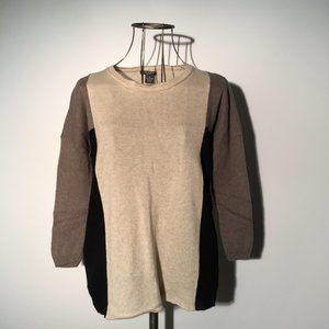 CHELSEA & THEODORE Color Block 100% Cashmere Sweater Black/Beige/Taupe